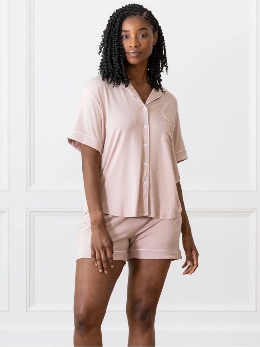 Cozy Earth Pajamas Sleepwear Set Blush Large L Pink Shorts & Button Down Top